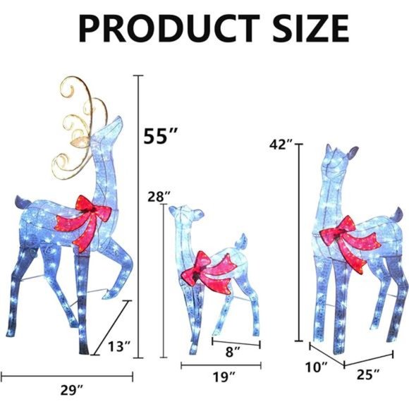 3-Piece Large Reindeer Family 3D Lighted Xmas 459LED Waterproof - Picture 4 of 6